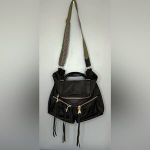 Aimee Kestenberg Nylon Leather Crossbody Tote Bag Satchel Purse XL Black‎ Boho
